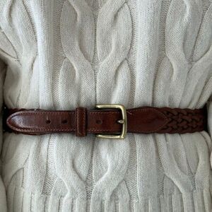 Vintage Nordstrom 1990s Womens Brown Leather Braided Solid Brass Belt sz 32